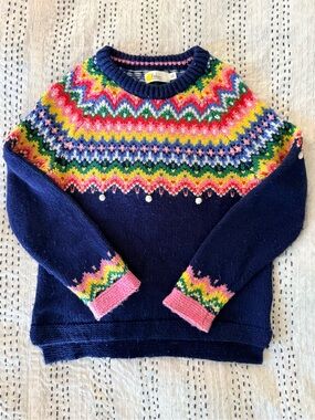 Mini Boden Bright Fair Isle Crewneck Sweater - Navy with Multicolor Yoke
